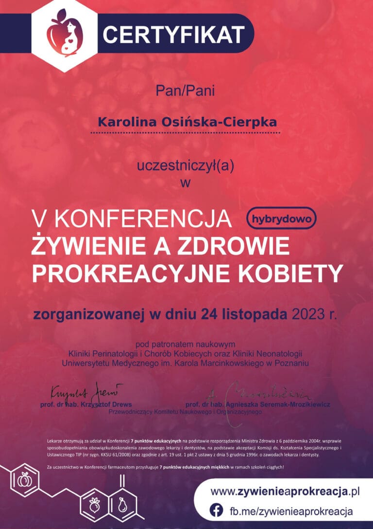 compressed_Certyfikat Konferencja Żywienie a zdrowie prokreacyjne kobiet